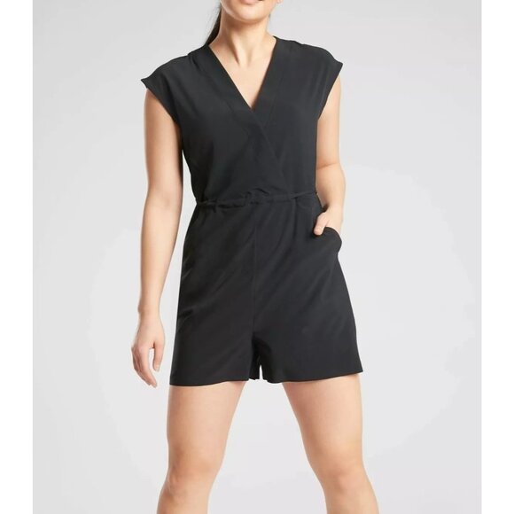 Athleta Pants - Athleta Black Marlow Cap Sleeve Romper Size Small Athleisure Style 558666